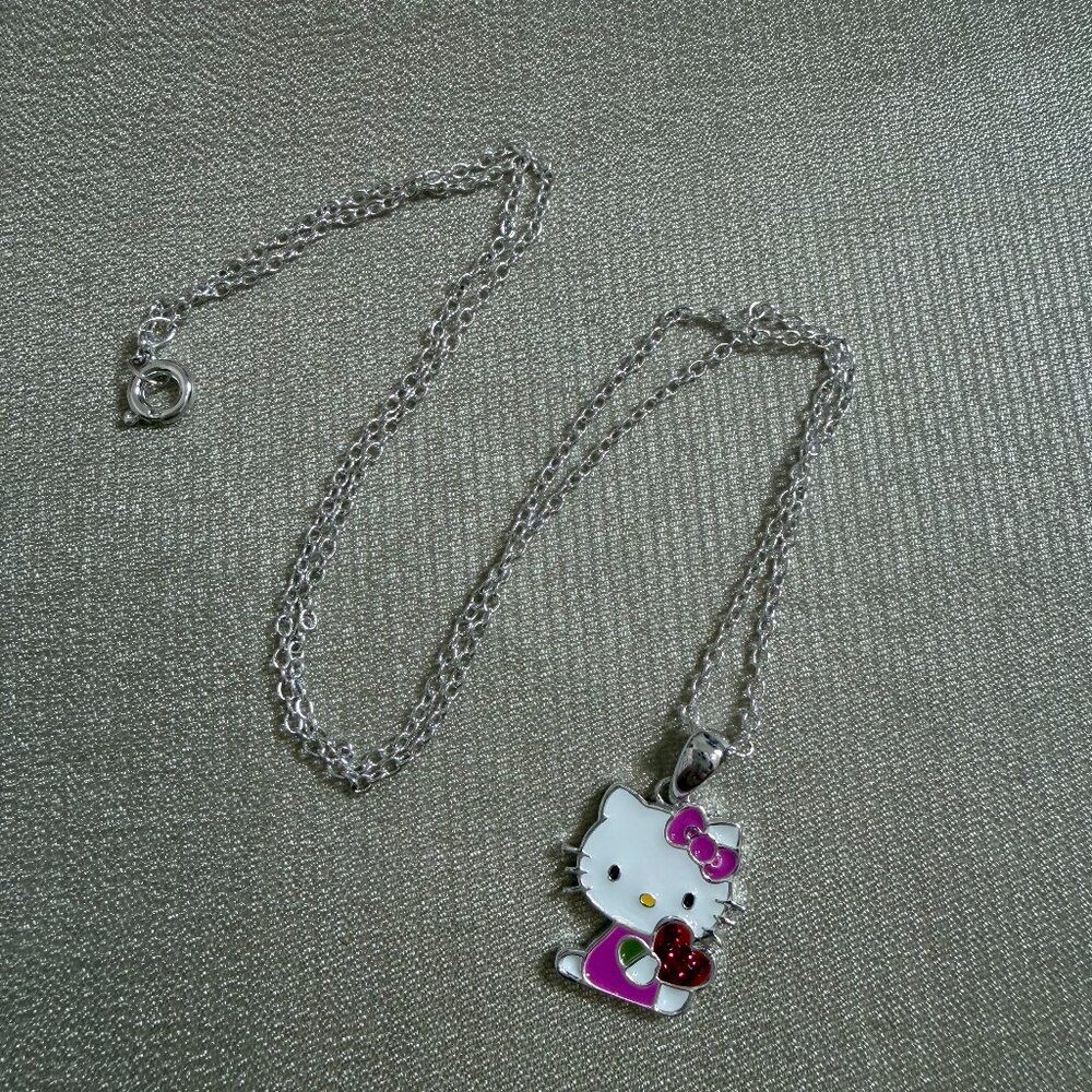 Hello Kitty Sterling Silver Enamel Pink Heart Necklace